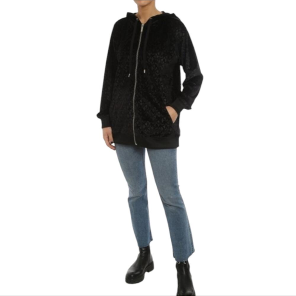 Michael‎ Kors Black Velvet Flocked Burnout Logo MK  Hoodie Plus Size 2X New